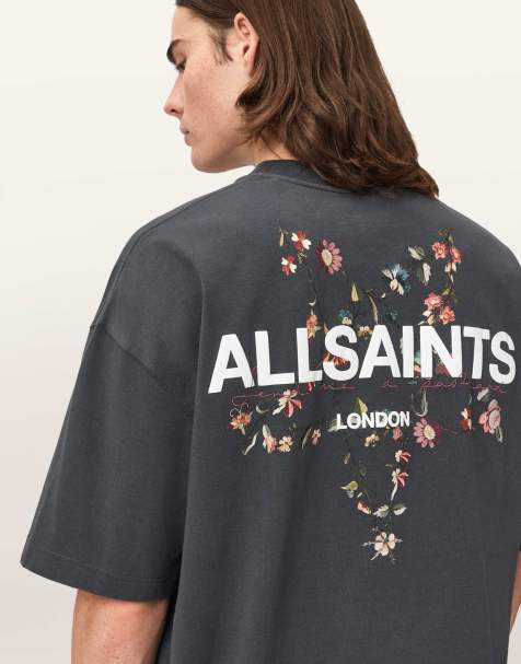 AllSaints – Pentacle – T-Shirt in verwaschenem Schwarz mit Rundhalsausschnitt - view 1