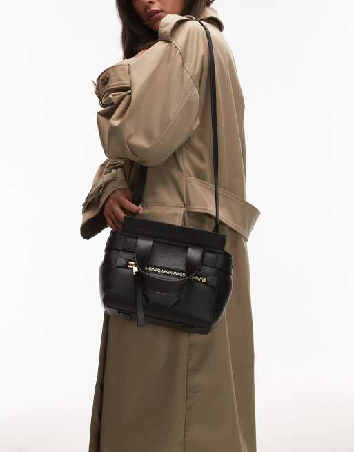 AllSaints Perez leather mini crossbody bag in black - BLACK