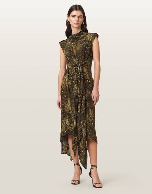AllSaints - Persia - Vestido verde caqui estampado, 3 de 6