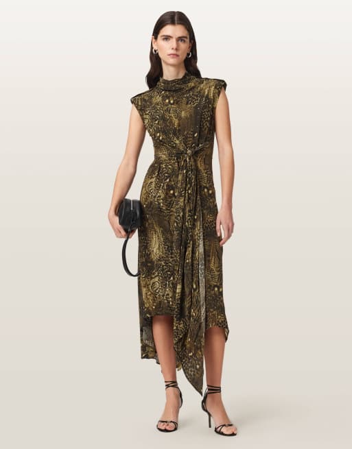 AllSaints - Persia - Vestido verde caqui estampado, 4 de 6