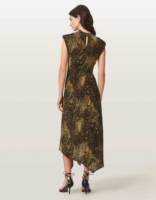 AllSaints - Persia - Vestido verde caqui estampado, 5 de 6