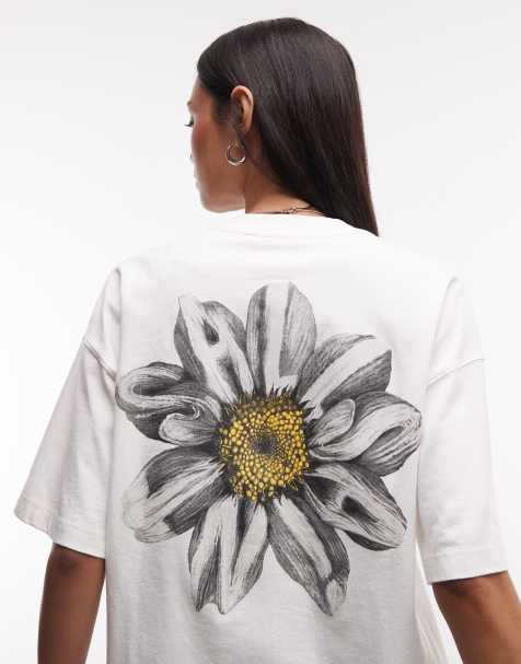 AllSaints Petal Etta short sleeve graphic logo t-shirt with back print in white