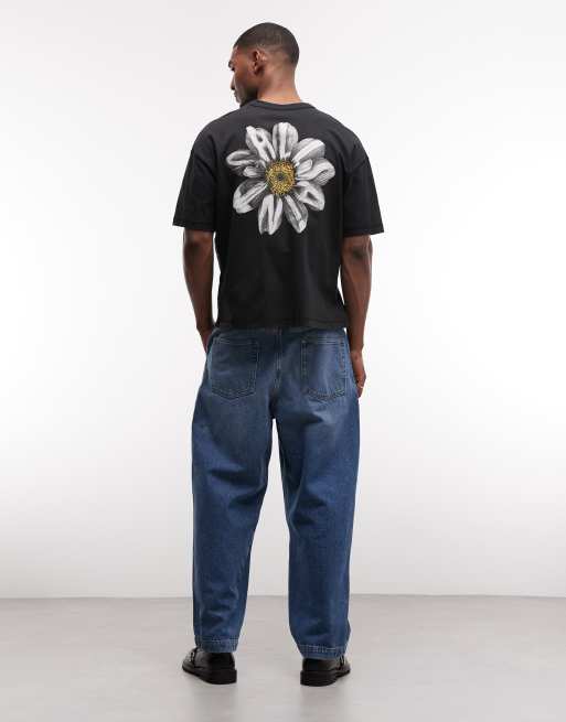 AllSaints Petals short sleeve graphic logo t-shirt with back print in washed black, 2 of 5
