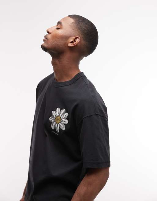AllSaints Petals short sleeve graphic logo t-shirt with back print in washed black, 4 of 5