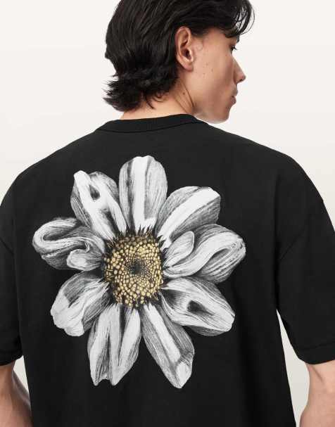 AllSaints – Petals – T-Shirt in verwaschenem Schwarz mit Rundhalsausschnitt - view 1