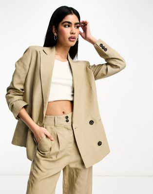 AllSaints Petra co-ord linen mix suit blazer in beige - ASOS Price Checker