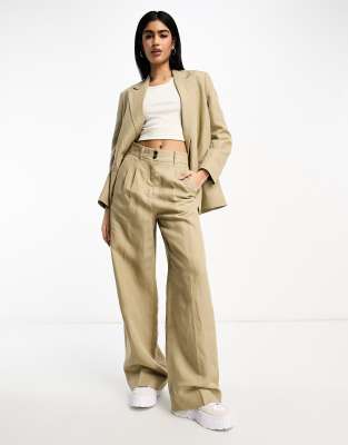 AllSaints Petra co-ord linen mix suit trouser in beige