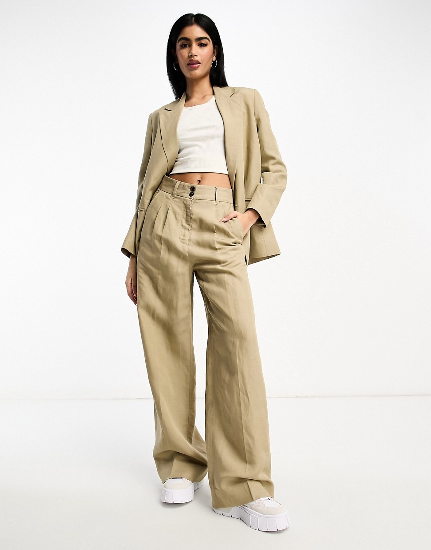 AllSaints Petra co-ord linen mix suit trouser in beige-Neutral