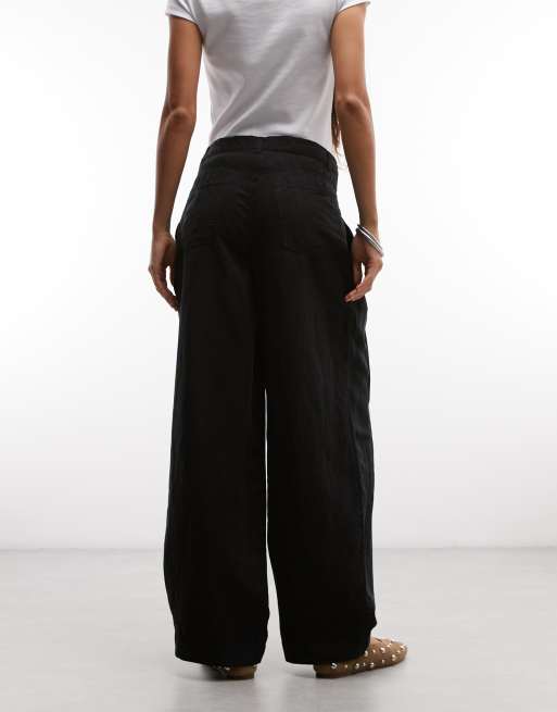 AllSaints Phi linen blend pleated trousers in black, 3 of 5