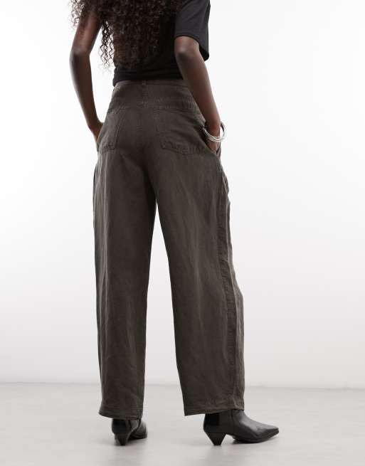 AllSaints Phi linen blend pleated trousers in brown, 5 of 5