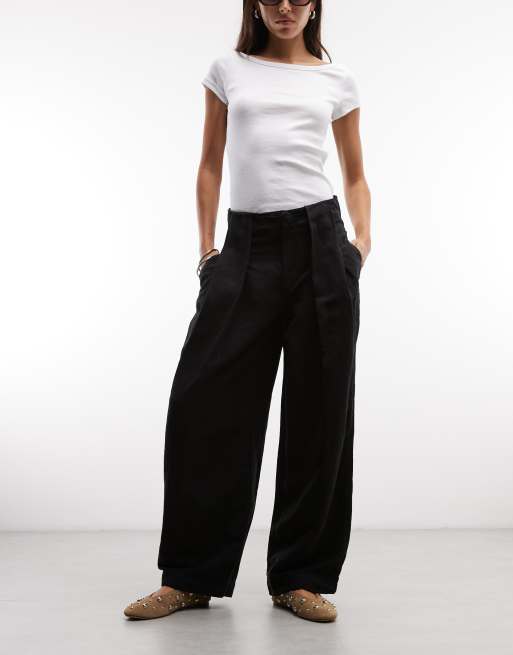 AllSaints Phi linen-look pleated pants in black, 2 of 5
