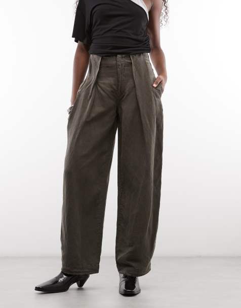 AllSaints Phi pantalon plissé en mélange de lin marron - view 1