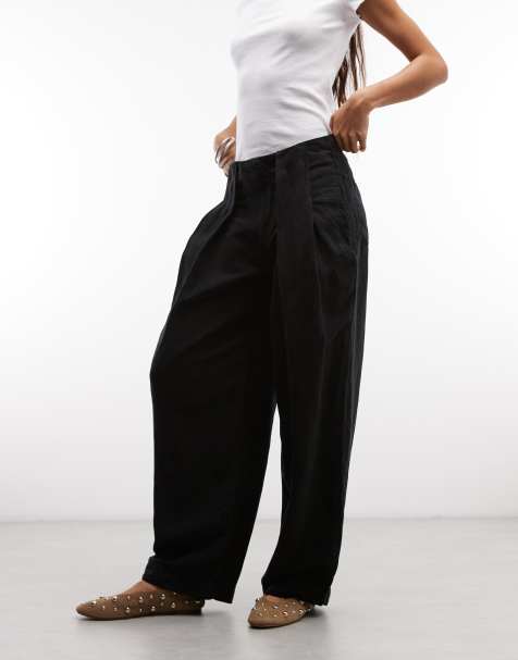 AllSaints Phi pantaloni a pieghe in misto lino neri - view 1