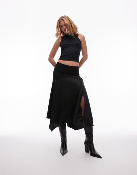 AllSaints Pia satin midi skirt in black - view 1