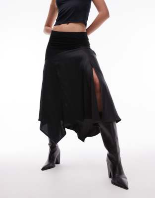 Allsaints Satin Pia Midi Skirt In Black