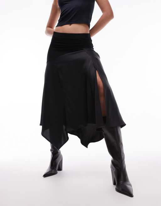 AllSaints Pia satin midi skirt in black