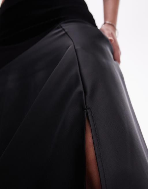 AllSaints Pia satin midi skirt in black