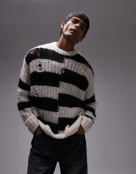 AllSaints Pip crew neck striped jumper in white - view 1