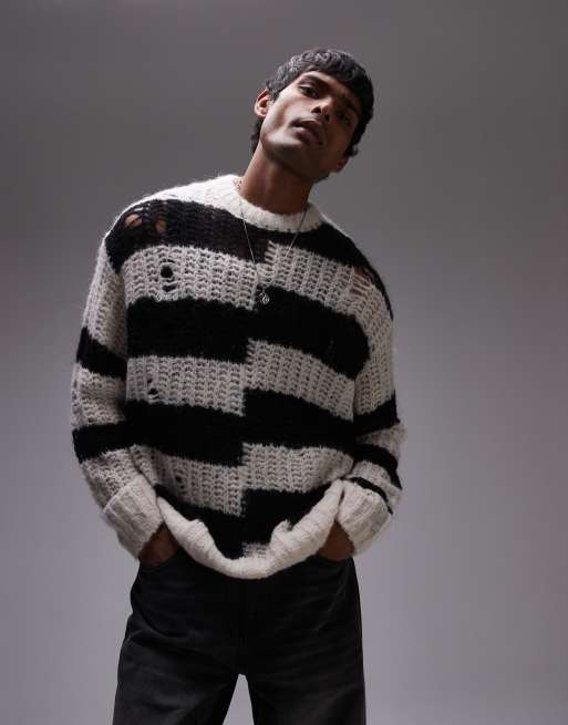 AllSaints Pip crew neck striped jumper in white