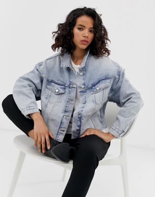 AllSaints – Piper – Jeansjacka i oversize-modell-Blå