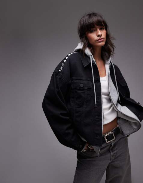 AllSaints Piper stud denim shacket in black - view 1