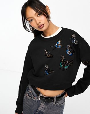 AllSaints Pippa Diana sweatshirt in black - ASOS Price Checker
