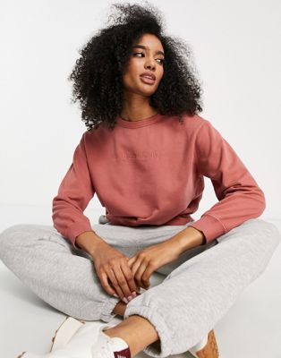 AllSaints Pippa embroidered logo sweatshirt in washed rose
