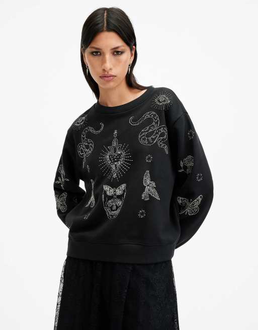 AllSaints – Pippa Hex – Sweatshirt in Schwarz