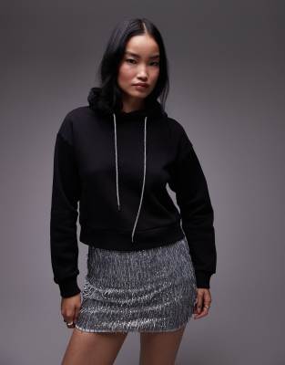 AllSaints Pippa sparkle draw cord hoodie in black