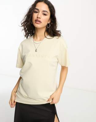 AllSaints - Pippa - T-Shirt in Ecru mit Boyfriend-Schnitt und Logo-Stickerei-Weiß