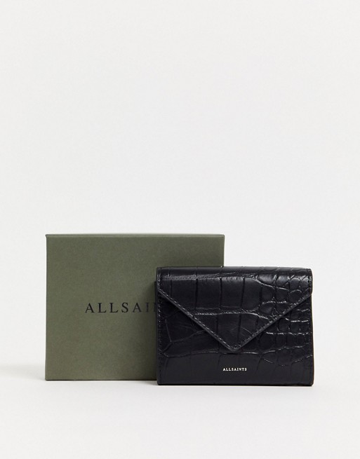 AllSaints polly flap card holder in croc effect leather