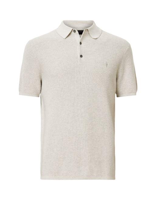 AllSaints - Polo ras de cou à manches courtes en maille gaufrée - Gris nuage