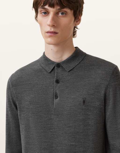 AllSaints – Polohemd aus Merinowolle in Grau, 4 von 4