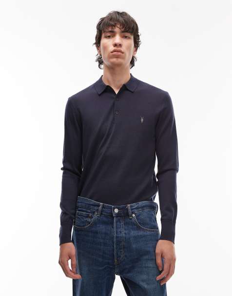 AllSaints – Polohemd aus Merinowolle in Schwarz - view 1