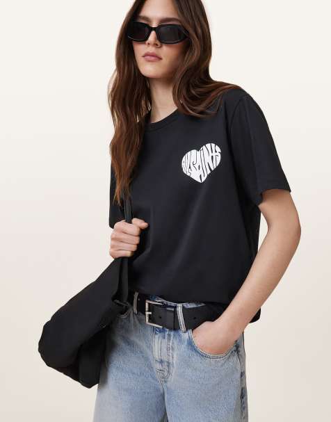 AllSaints – Poster – Boyfriend-T-Shirt in Schwarz - view 1