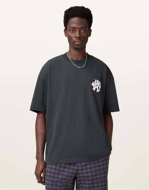 AllSaints - Pride - T-shirt met korte mouwen in zwart met wassing