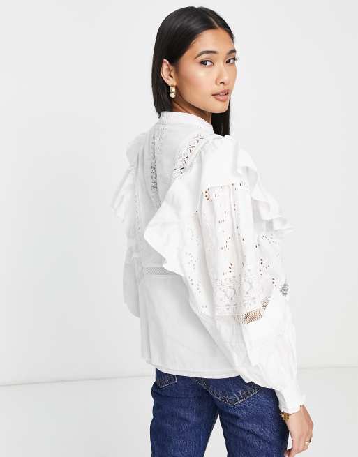 Allsaints Prim broderie top in white