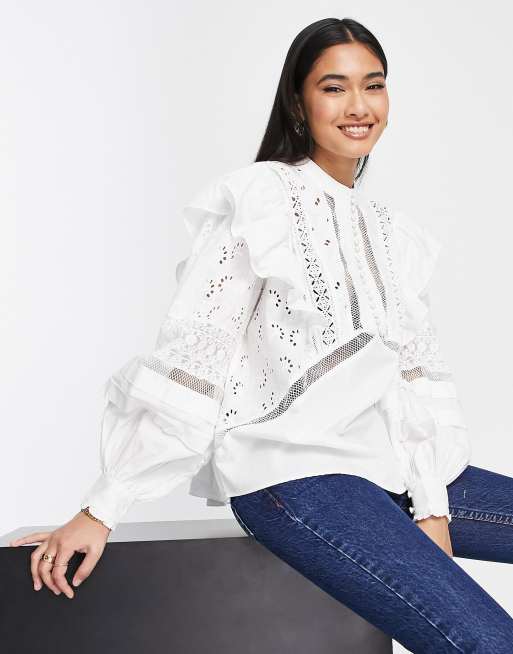 AllSaints - Prim - Top met broderie in wit