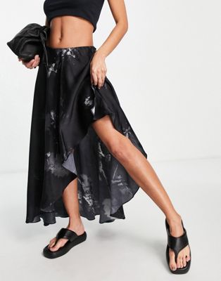 Allsaints printed midi skirt in black