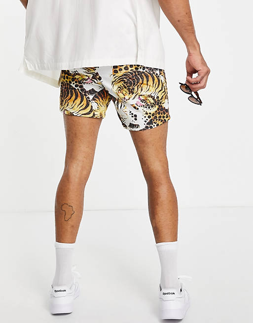  AllSaints pryde animal print swim shorts in vanilla white 