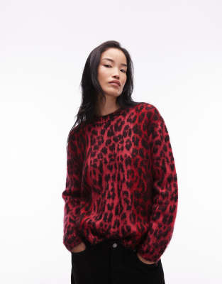 Pull imprimé léopard - Rouge 34-36