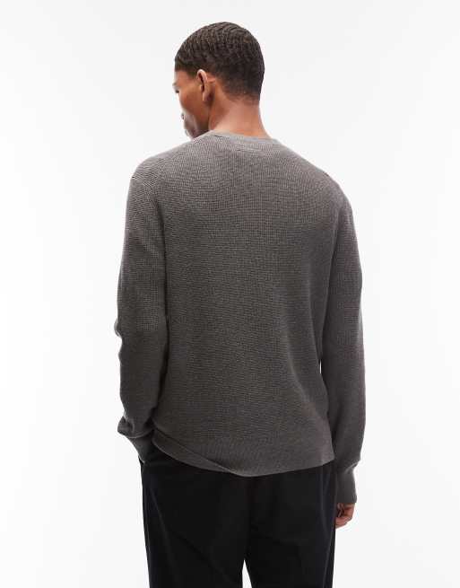 AllSaints - Pull ras de cou avec logo en maille gaufrée - Gris anthracite, 4 de 5