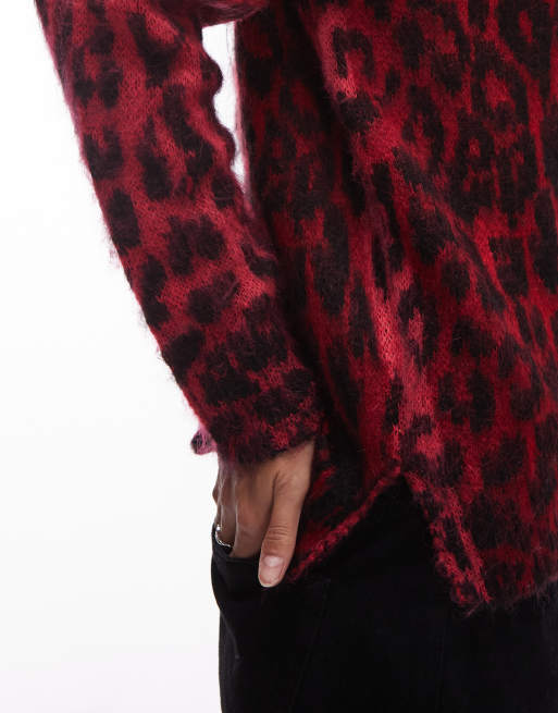 AllSaints – Pullover in Rot mit Leopardenmuster, 3 von 4
