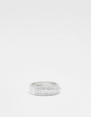 AllSaints pyramid crystal ring in silver