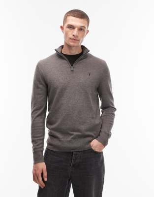 AllSaints Allsaints quarter zip knitted jumper in grey