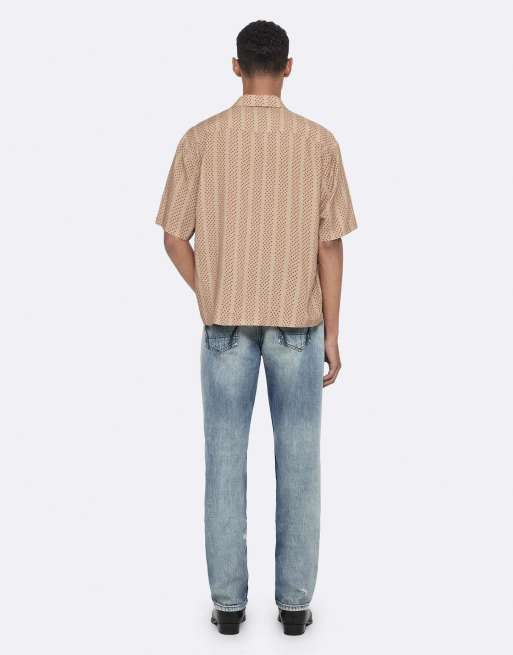 AllSaints Quasar overhemd met korte mouwen in camel/rood, 4 van 7