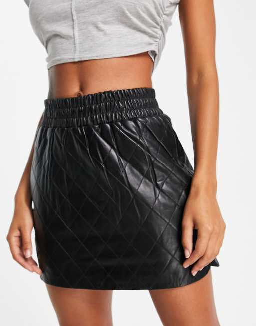 AllSaints Quinn leather quilted skirt in black ASOS