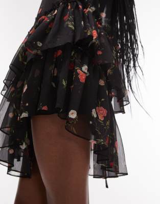 Allsaints Womens Briar Black Rach Floral Print Woven Mini Dress