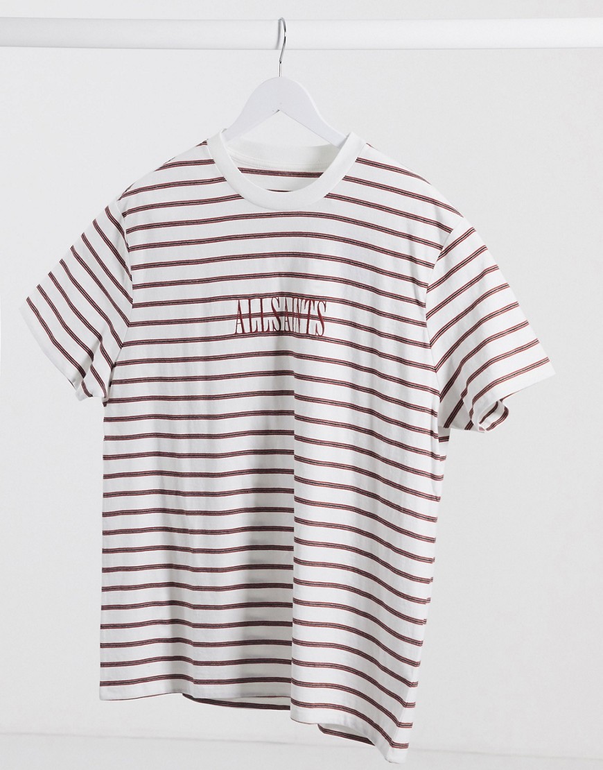 AllSaints Rafles - T-shirt met logo op de borst en contrasterende strepen in wit