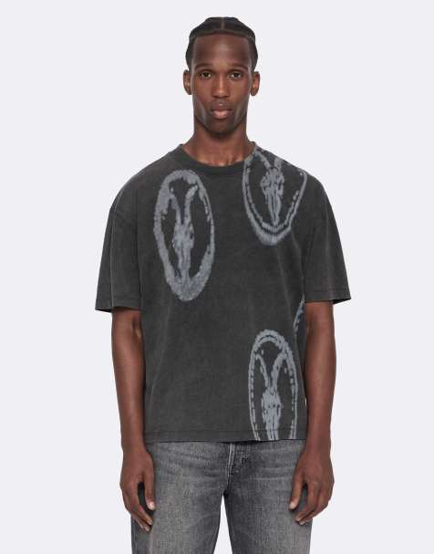 AllSaints Rammy Kurzarmshirt mit Rundhalsausschnitt in verwaschenem Schwarz - view 1